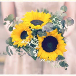 Bouquet of sunflowers with eucalyptus greenery