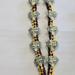 real money orgigami Burgundy & Yellow Heart Money Lei #26