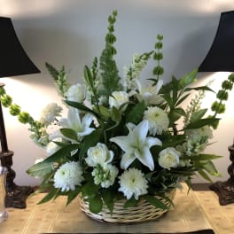 All white memorial basket