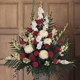 Red and white memorial arrangement