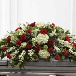 Red and White Casket spray