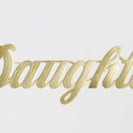 Gold script word "Daughter" on a white background