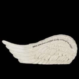 White angel wing memorial ornament with printed text