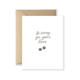 Sympathy card reading "So sorry for your loss" with paw prints
