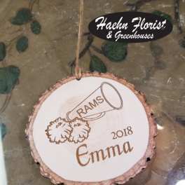 Ornament Personalized, wooden slice, faux log