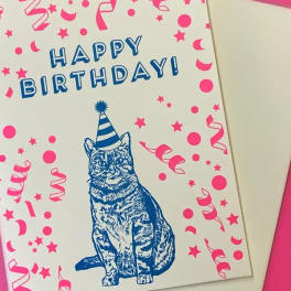 Happy Birthday Cat + Confetti Letterpress Card