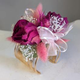 Cuff corsage, dried flowers HP/LP gold band