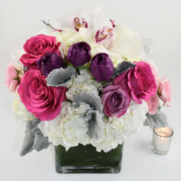 Pink Roses and Purple tulips
