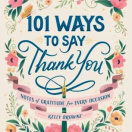Decorative thank-you book cover with floral border and blue lettering