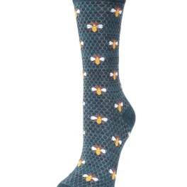 Single patterned sock with bee motifs on a dark background