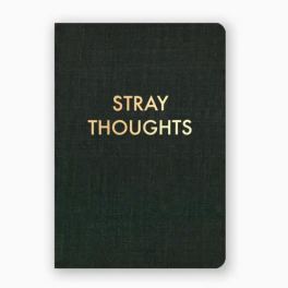 Black notebook with the words "STRAY THOUGHTS" on the cover