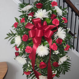 Red & White Rose & Carnation Easel Spray