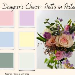 Pastel bouquet with pink, lavender, and cream flowers