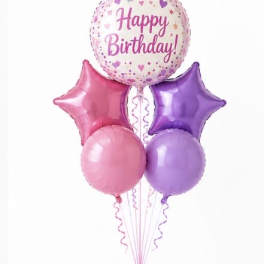 Happy Birthday Balloon Bouquet – Pink & Purple