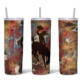 Three patterned travel tumblers with lids and straws