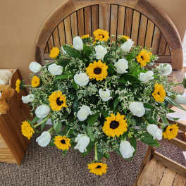 Casket Cover With Sunflowers And White Roses - Huntsville sympathy delivery