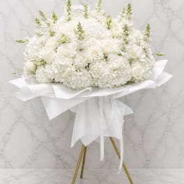 All-white standing signature bouquet
