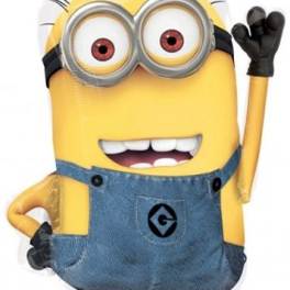 Minion character balloon with goggles and blue overalls