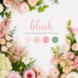 Pastel floral frame around the word blush on a white background