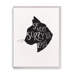 Sympathy card with a black silhouette and the words "So very sorry for your loss"
