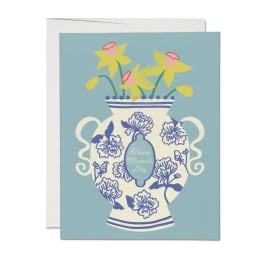 Mother's Day card with a floral vase illustration