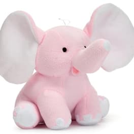 Pink plush elephant toy with large white ears