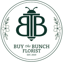 Florist logo with a bee monogram and floral border