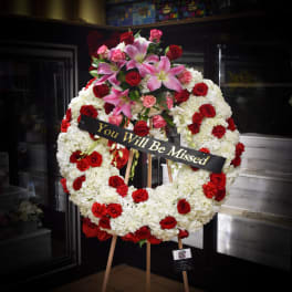 Sympathy wreath red and white flowers