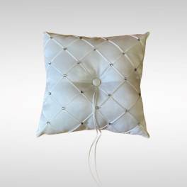 Criss cross Ivory silk Ring Pillow with Crystal Gems