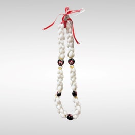 Kukui Nut Lei Red and Black Flower with Pukka Shells