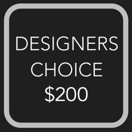 Black sign reading Designers Choice $200