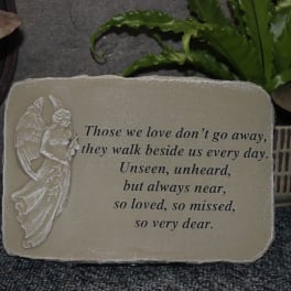 Memorial plaque with an angel and sympathy verse