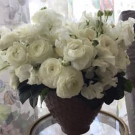 White flower bouquet in a dark vase
