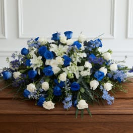 Heavenly Blue & White Casket Spray