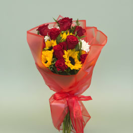 Sunflower & Rose Hand-Tied Bouquet