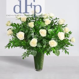 Long Stemmed White Rose arrangement, Fair Trade 1-3 dozen
