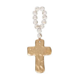 Wooden Beads with Gold Cross