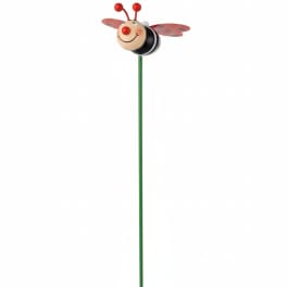 Ladybug garden pick with a smiling face and red wings on a green stake