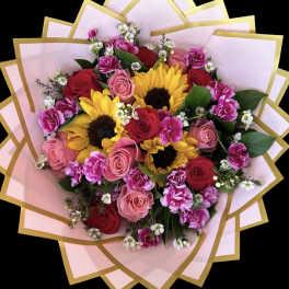 Sunflower and Rose Wrapped Bouquet