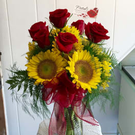 Radiant Sunflowers and Red Roses by Petals