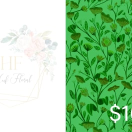 Floral gift card with pale pink flowers and gold geometric frame