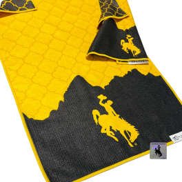 Yellow and black towel with a cowboy rider graphic