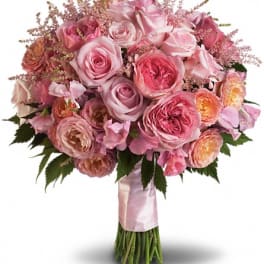 Pink rose bouquet tied with a satin ribbon