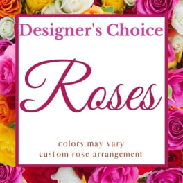 Designer’s Choice roses in mixed colors with a white center panel