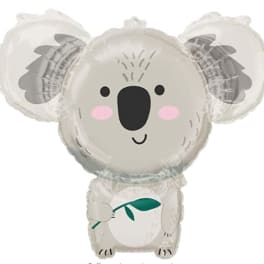 Koala-shaped foil balloon holding a eucalyptus branch