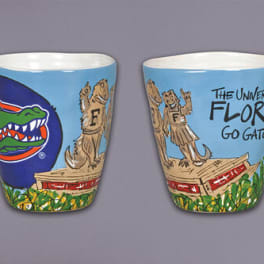 Two University of Florida mugs with Gators graphics