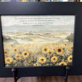 Framed sunflower print with a Bible verse