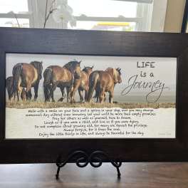 Framed wall art with horses and the words "Life is a Journey"