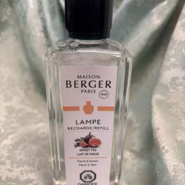 Bottle of Maison Berger Sweet Fig lamp refill with a black cap