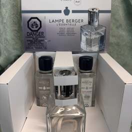 Maison Berger Paris lamp set with glass bottle and refill bottles in a display box
